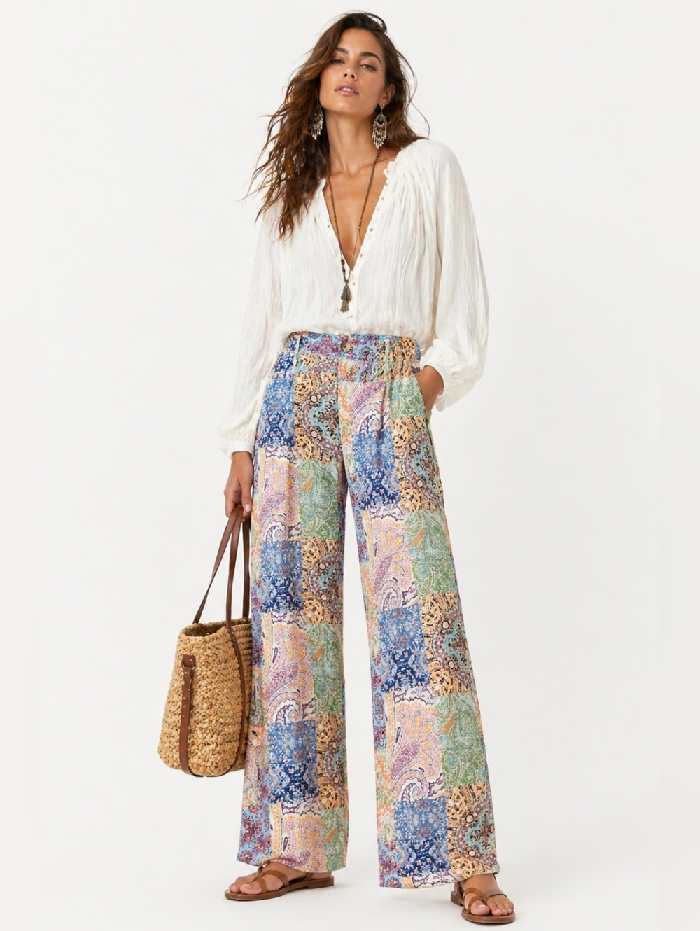Rachel Zoe Multicolor Patchwork Wide Leg Pants
